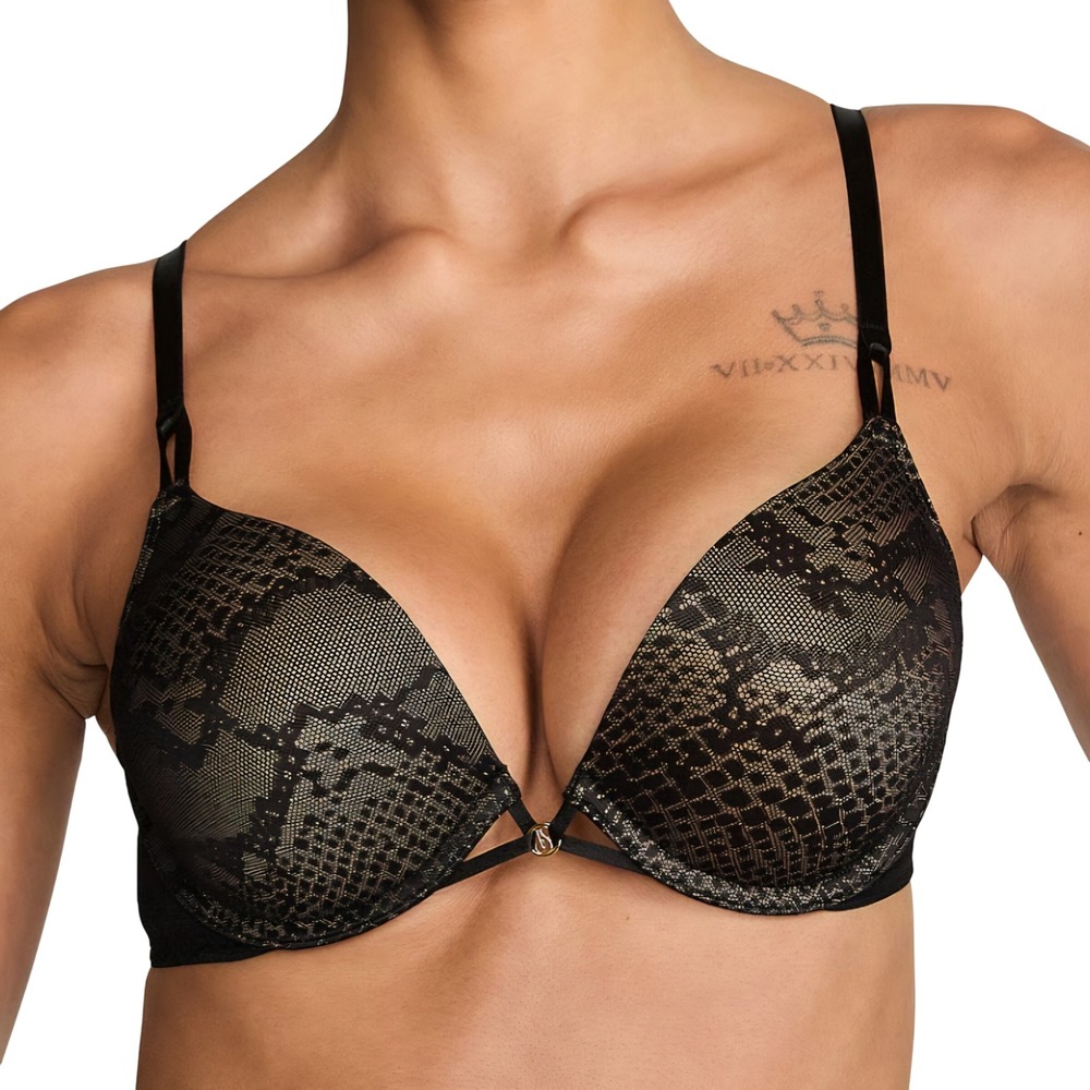 Victoria's Secret Bra Womens 32D Gray Snakeskin Miraculous Plunge Push Up Animal
